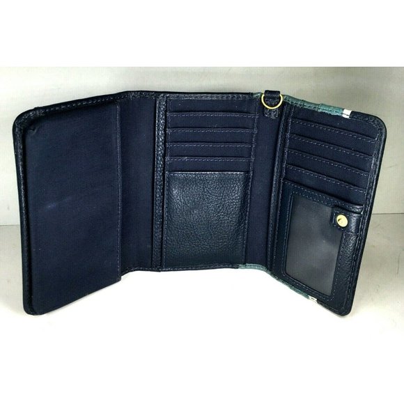 Fossil Green and Blue Leather Checkbook Card ID Clutch Wallet  (Monogram MLC) - Picture 3 of 12